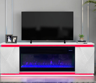TV Stand White with Flames and Bluetooth Heater