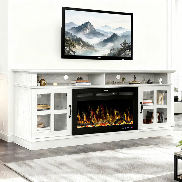 Fully Assembled 72" Ash Wood Veneer Fireplace TV Stand