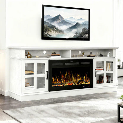 Fully Assembled 72" Ash Wood Veneer Fireplace TV Stand