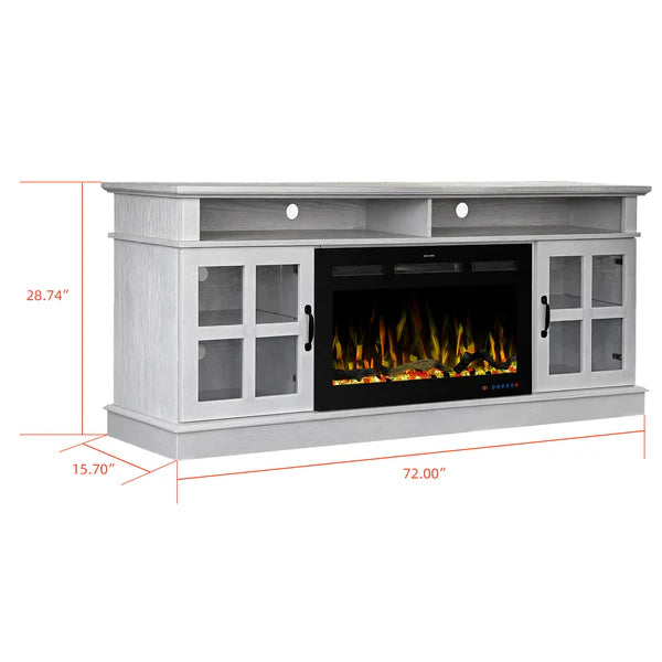 Fully Assembled 72" Ash Wood Veneer Fireplace TV Stand