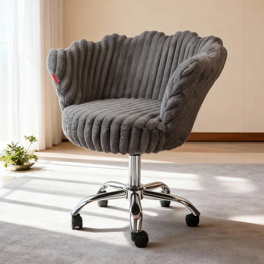 Anna Swivel Rabbit Fur Vanity Chair