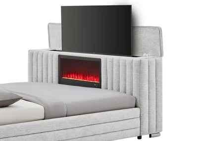 ELIAS GREY QUEEN BED WITH IMMERSIVE SOUND SPEAKER, LED, TV LIFT, AND FIREPLACE