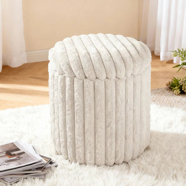 VANITII Rabbit Fur Storage Stool