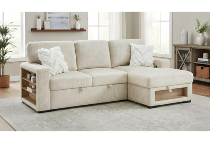 IVORY PULL OUT SOFA BED WITH SPEAKER AND 2 PILLOWS