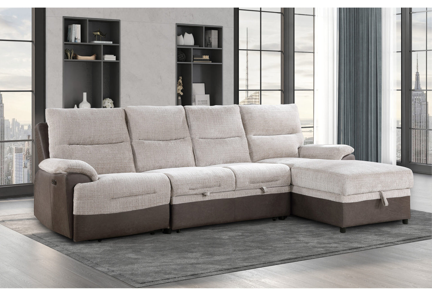 GREY/ICE SECTIONAL WITH PULLOUT BED AND USB