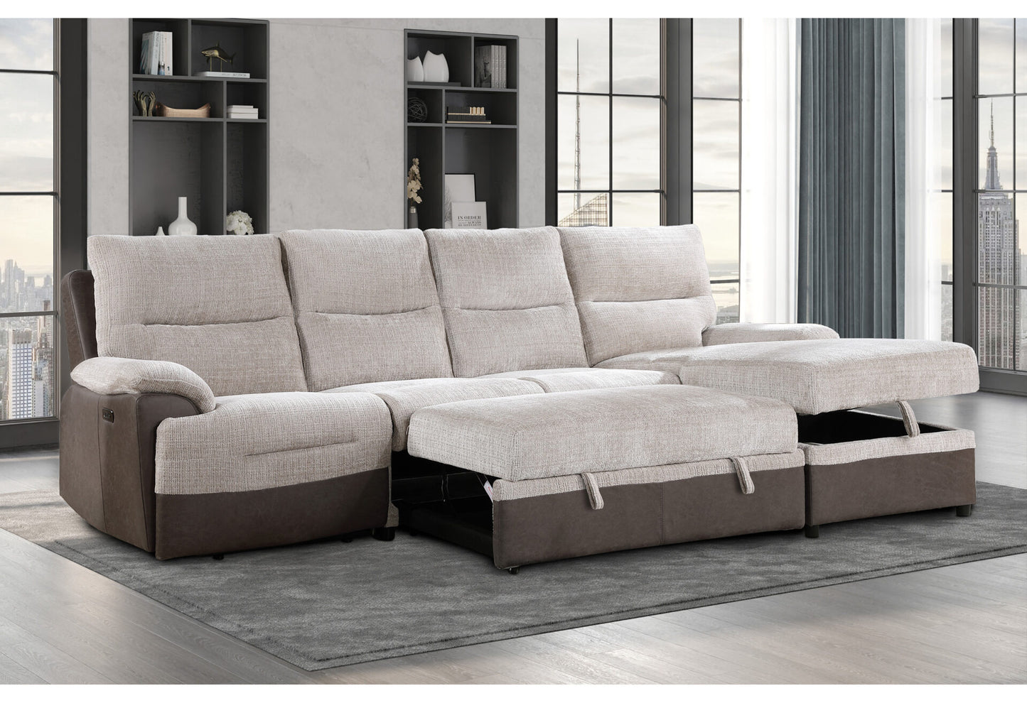 GREY/ICE SECTIONAL WITH PULLOUT BED AND USB
