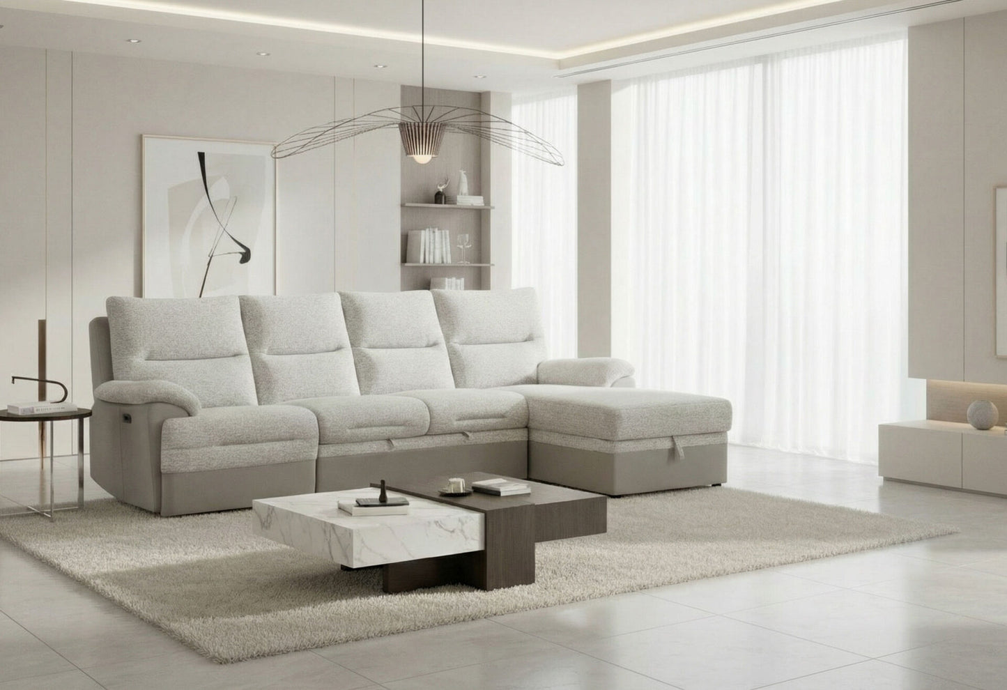 GREY/ICE SECTIONAL WITH PULLOUT BED AND USB