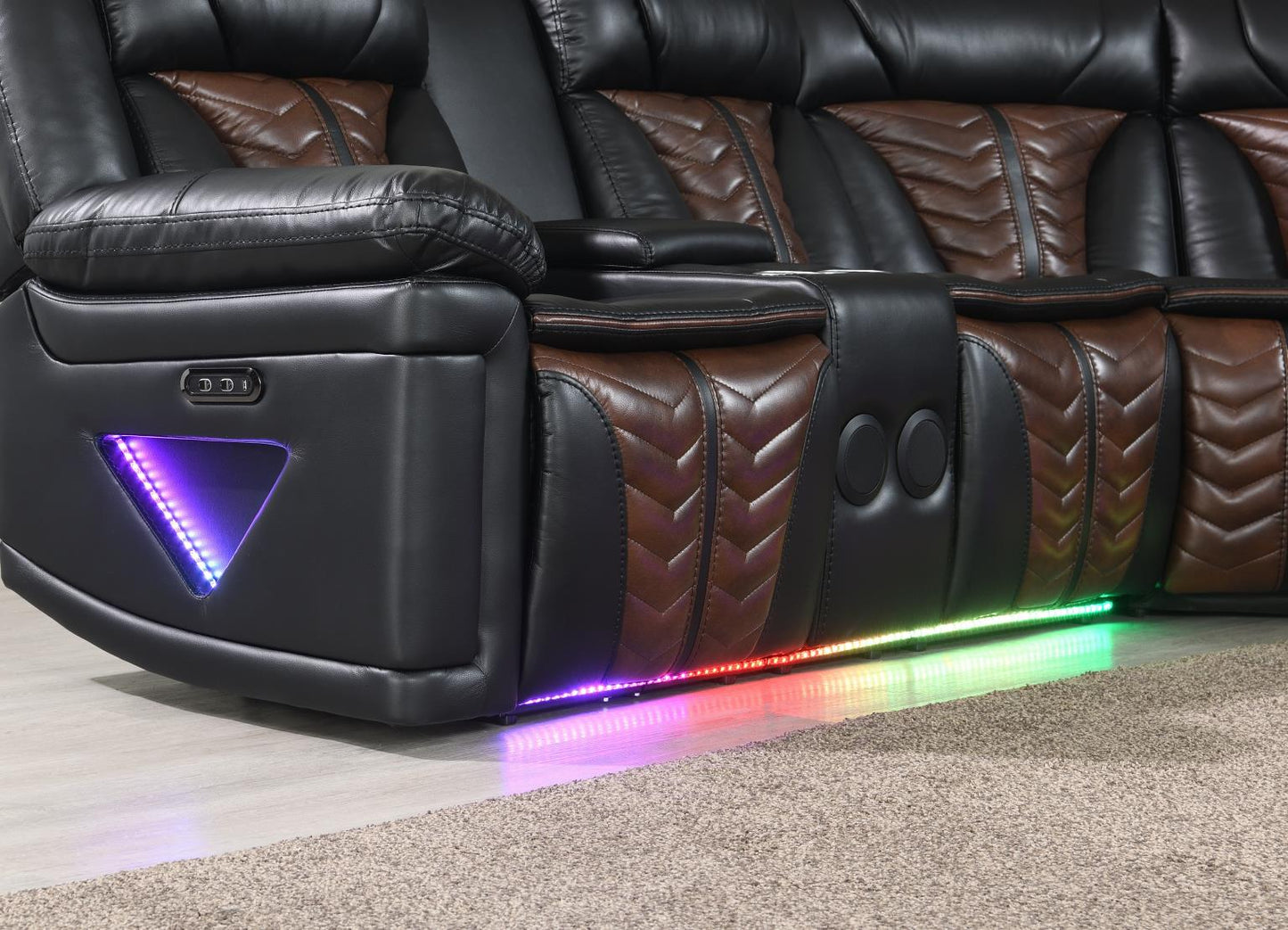 BLACK/BROWN POWER 3 PC SECTIONAL W/BLUETOOTH SPEAKER