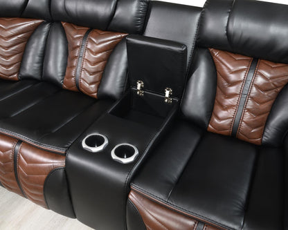 BLACK/BROWN POWER 3 PC SECTIONAL W/BLUETOOTH SPEAKER