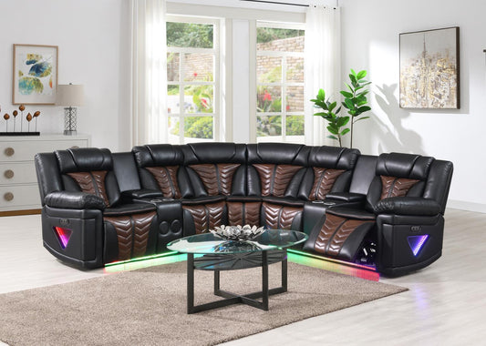 BLACK/BROWN POWER 3 PC SECTIONAL W/BLUETOOTH SPEAKER
