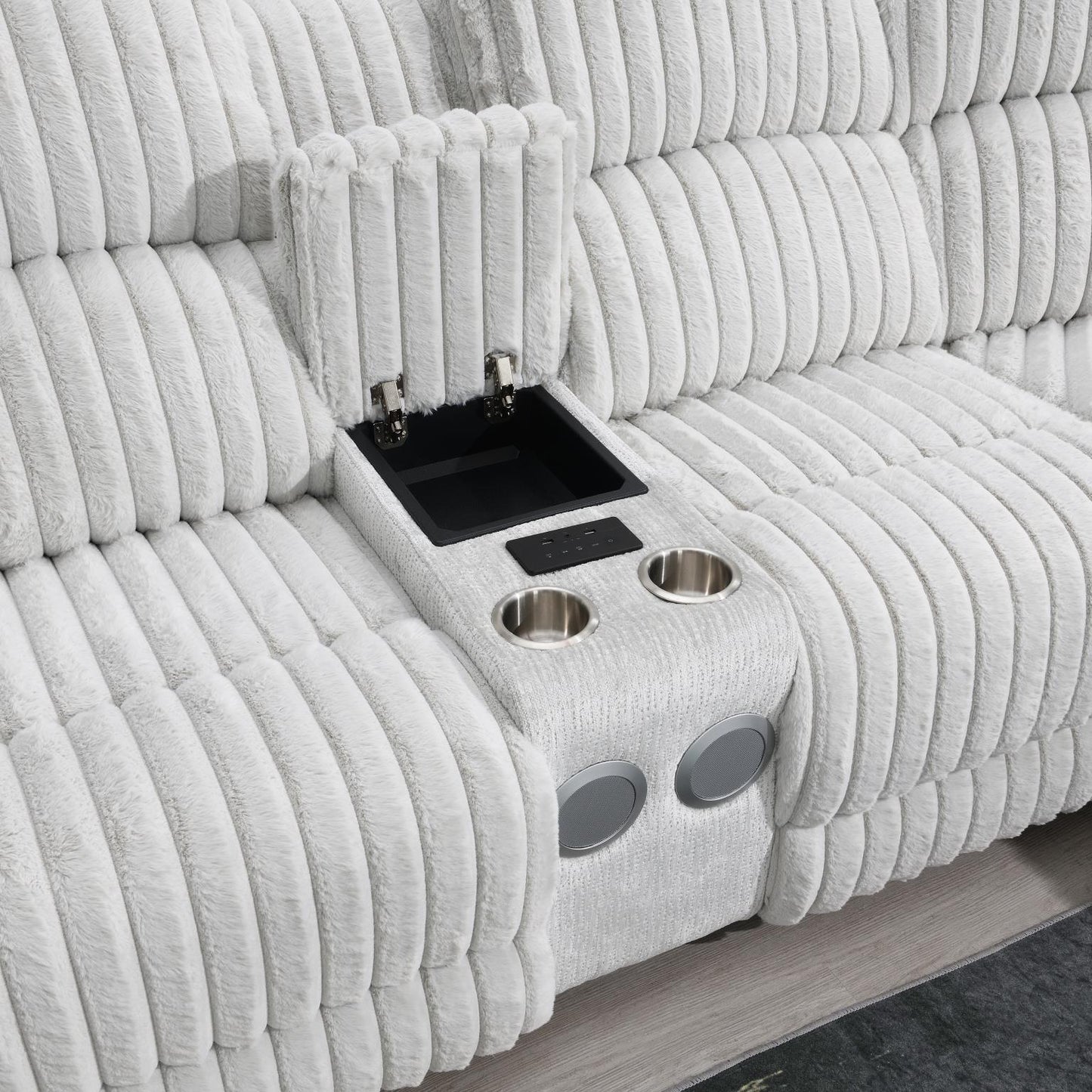 GRAY CORDUROY POWER 3 PC SECTIONAL W/BLUETOOTH SPEAKER