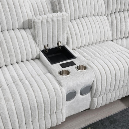 GRAY CORDUROY POWER 3 PC SECTIONAL W/BLUETOOTH SPEAKER