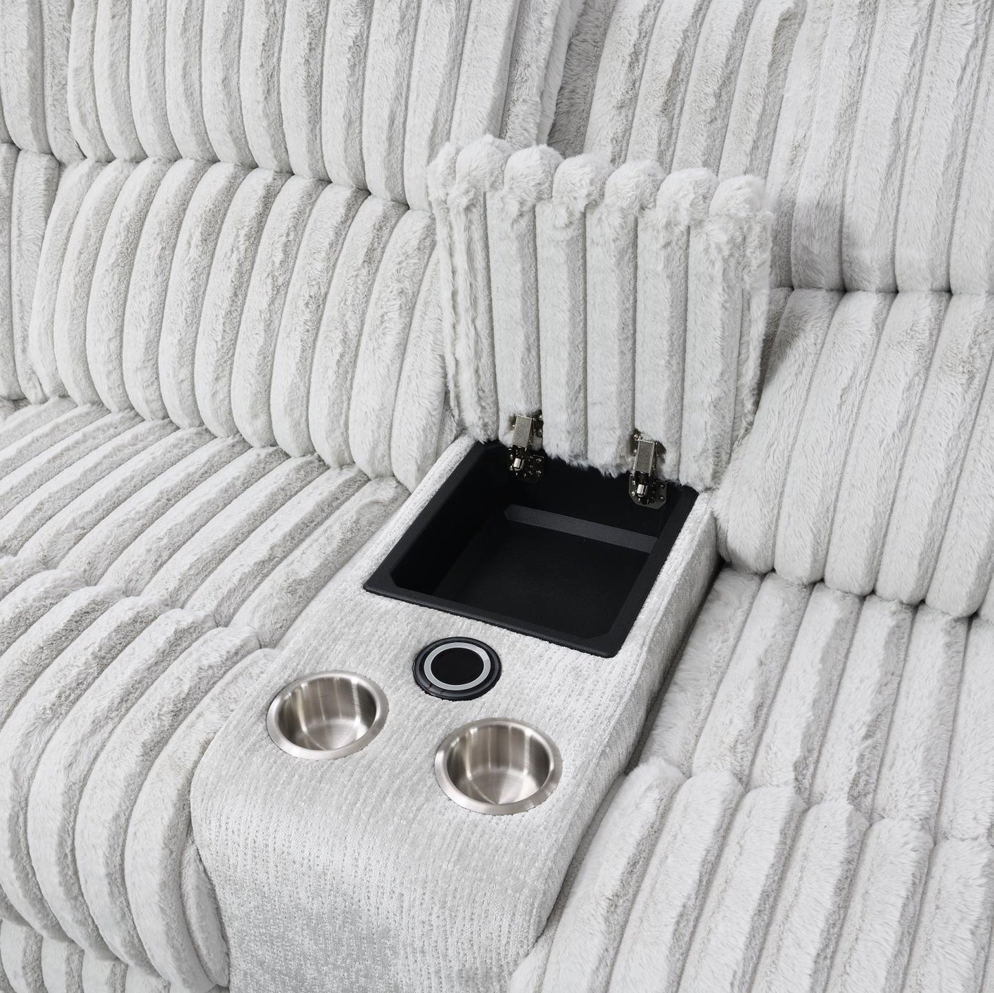 GRAY CORDUROY POWER 3 PC SECTIONAL W/BLUETOOTH SPEAKER