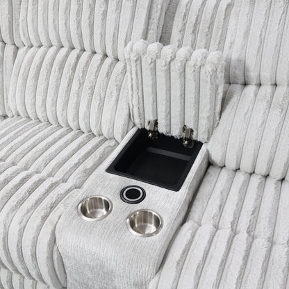 GRAY CORDUROY POWER 3 PC SECTIONAL W/BLUETOOTH SPEAKER