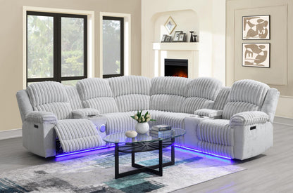 GRAY CORDUROY POWER 3 PC SECTIONAL W/BLUETOOTH SPEAKER