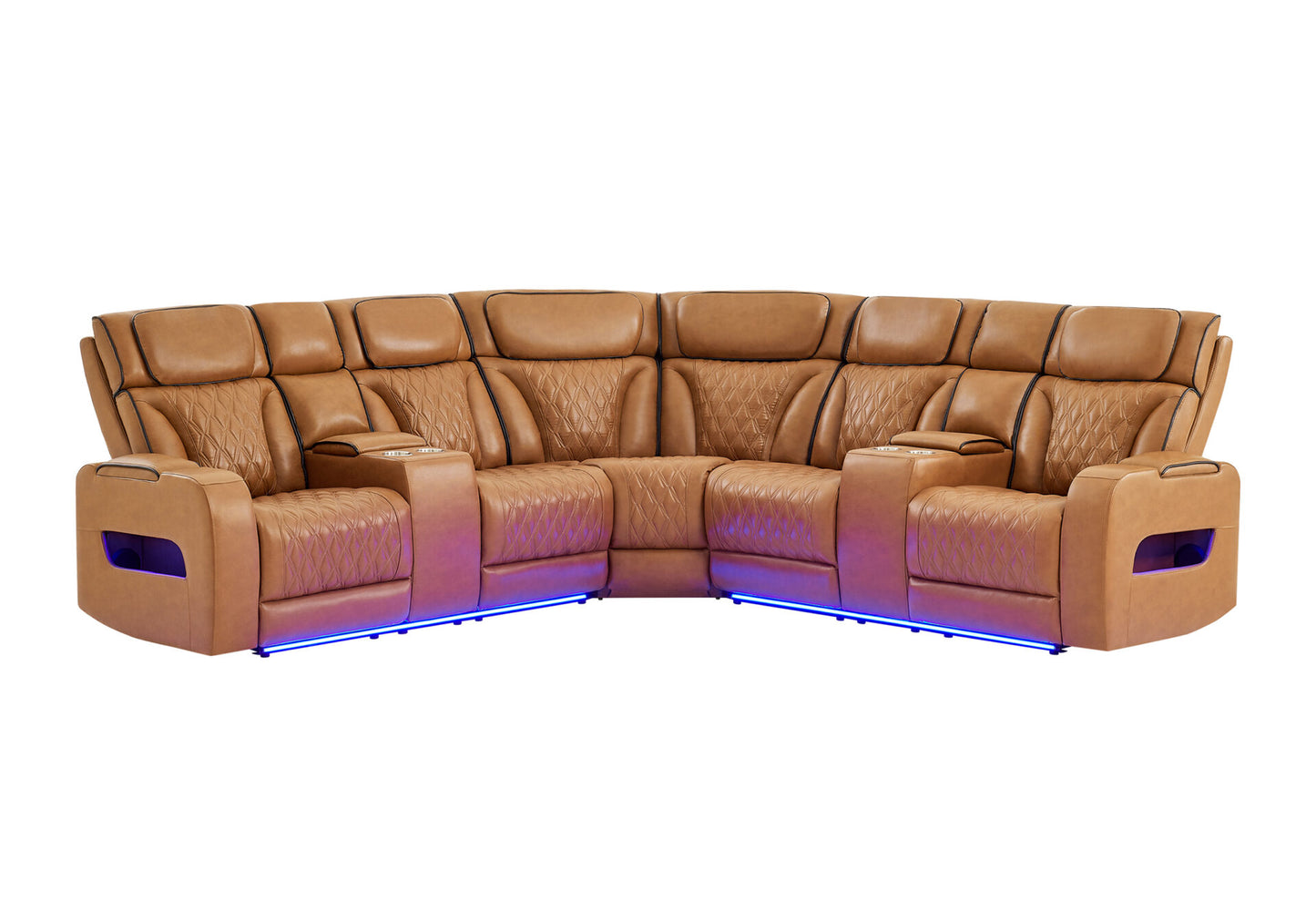 CAMEL SECTIONAL WITH POWER HEADREST, CONTINUOUS LED AND SPEAKER