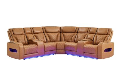CAMEL SECTIONAL WITH POWER HEADREST, CONTINUOUS LED AND SPEAKER