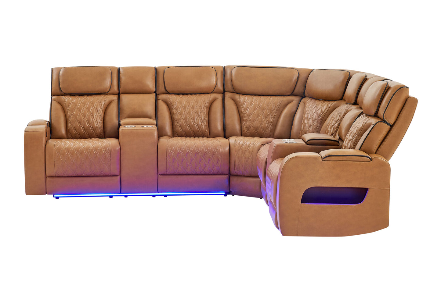 CAMEL SECTIONAL WITH POWER HEADREST, CONTINUOUS LED AND SPEAKER