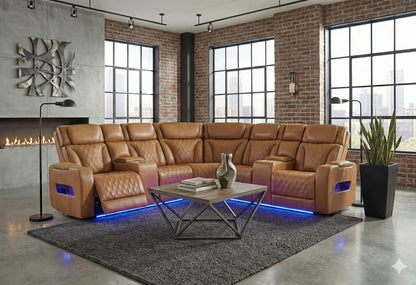 CAMEL SECTIONAL WITH POWER HEADREST, CONTINUOUS LED AND SPEAKER