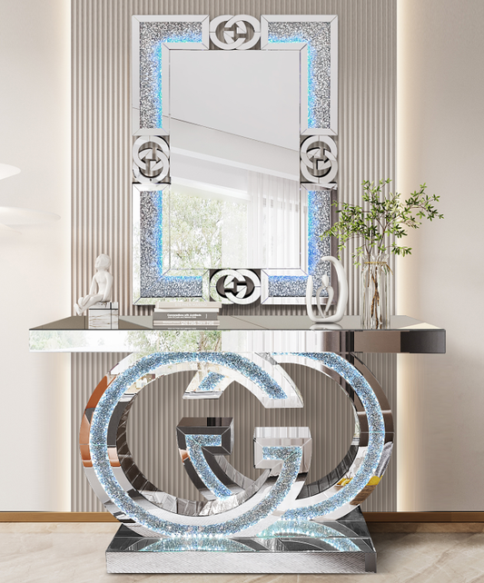 Silver Mirror LED Console Table
